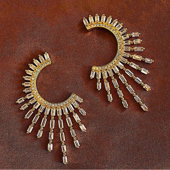 Gold Zircon Celestial Statement Earrings - Picture 2 of 8